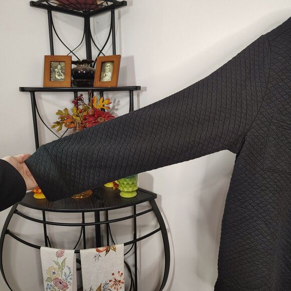 MUK LUKS Quilted Snap Up Jacket Large Women's Black Mid Length Pockets Stretch - Picture 3 of 5